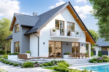Projekt domu BW-27 wariant 4 - parterowy z poddaszem dom o powierzchni 123 m², dach dwuspadowy, koszt budowy 301 000 zł - ujęcie frontu