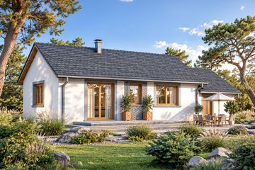 Projekt domu Domek na Miodowej 57+G (003 ES 57+G) - parterowy dom o powierzchni 57 m², dach dwuspadowy - ujęcie 2