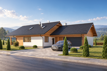 Projekt domu L-317 murowy - parterowy dom o powierzchni 155,96 m², dach dwuspadowy, koszt budowy 492 000 zł - ujęcie frontu