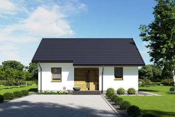 Projekt domu N31-BG - parterowy dom o powierzchni 53,14 m², dach dwuspadowy, koszt budowy 148 000 zł - ujęcie frontu