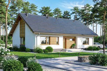 Projekt domu Mokka plus - parterowy dom o powierzchni 110 m², dach dwuspadowy, koszt budowy 297 000 zł - ujęcie frontu