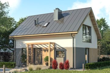  Projekt domu D338 - wersja drewniana (WAI1469) - projekt domu parterowego z poddaszem - Zdjęcie 1