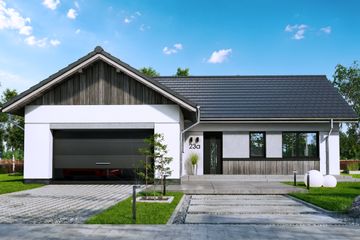 Projekt domu Tani w budowie 2 - parterowy dom o powierzchni 99,92 m², dach dwuspadowy, koszt budowy 345 000 zł - ujęcie frontu