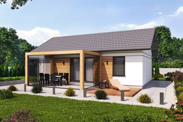 Projekt domu letniskowego Miami 2 szkielet drewniany dom letniskowy - parterowy dom o powierzchni 51,36 m², dach dwuspadowy - ujęcie 2