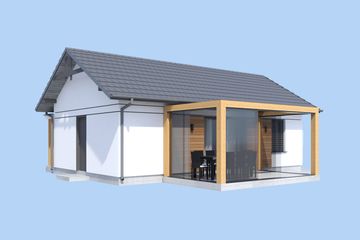 Projekt domu letniskowego Miami 2 szkielet drewniany dom letniskowy - parterowy dom o powierzchni 51,36 m², dach dwuspadowy - ujęcie 3