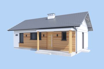 Projekt domu letniskowego Miami 2 szkielet drewniany dom letniskowy - parterowy dom o powierzchni 51,36 m², dach dwuspadowy - ujęcie 4