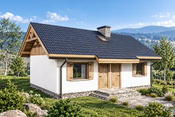 Projekt domu L-239 szkieletowy - parterowy dom o powierzchni 50,82 m², dach dwuspadowy - ujęcie frontu