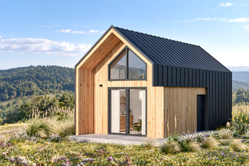 Projekt domu letniskowego L-322 szkieletowy - parterowy dom o powierzchni 32,72 m², dach dwuspadowy - ujęcie 2