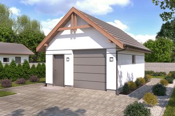 Projekt garażu G9A garaż jednostanowiskowy - parterowy dom o powierzchni 28,96 m², dach dwuspadowy, koszt budowy 41 002 zł - ujęcie frontu
