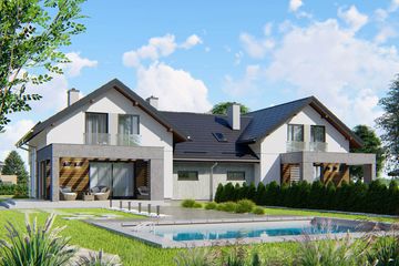 Projekt domu APS 091 NEW dwulokalowy - parterowy z poddaszem dom o powierzchni 236,40 m², dach dwuspadowy - ujęcie 2