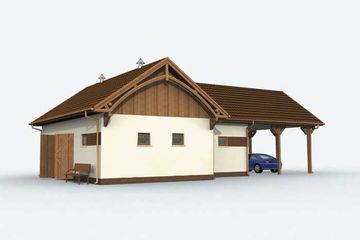 Projekt budynku gospodarczego BGS10 szkielet drewniany budynek gospodarczy - parterowy dom o powierzchni 83,32 m², dach wielospadowy - ujęcie 2