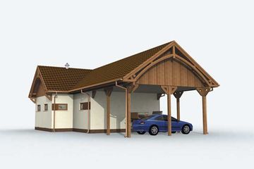 Projekt budynku gospodarczego BGS10 szkielet drewniany budynek gospodarczy - parterowy dom o powierzchni 83,32 m², dach wielospadowy - ujęcie 3