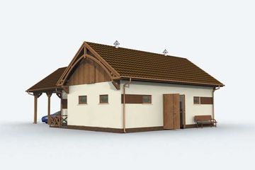 Projekt budynku gospodarczego BGS10 szkielet drewniany budynek gospodarczy - parterowy dom o powierzchni 83,32 m², dach wielospadowy - ujęcie 4