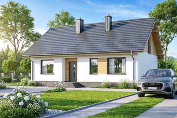Projekt domu Irys 2 - parterowy dom o powierzchni 77,48 m², dach dwuspadowy - ujęcie 2