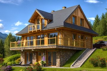  Projekt domu A-154 Dom piaskowa z bali (BBD1279) - projekt domu parterowego z poddaszem - Zdjęcie 1