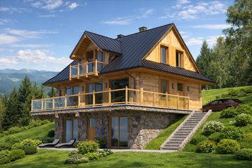  Projekt domu A-154 Dom piaskowa z bali (BBD1279) - projekt domu parterowego z poddaszem - Zdjęcie 1