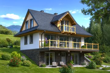  Projekt domu A-154 Dom piaskowa szkieletowy (BBD1280) - projekt domu parterowego z poddaszem - Zdjęcie 1