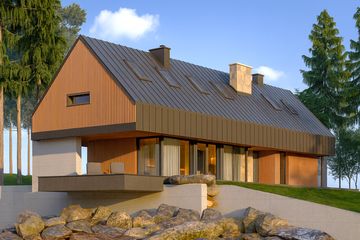  Projekt domu Stodoła z nadwieszeniem (KNT1009) - projekt domu parterowego z poddaszem - Zdjęcie 1