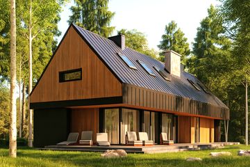  Projekt domu Stodoła z nadwieszeniem pomniejszona (KNT1010) - projekt domu parterowego z poddaszem - Zdjęcie 1