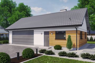 Projekt budynku gospodarczego G342A budynek gospodarczy - parterowy dom o powierzchni 75,80 m², dach dwuspadowy - ujęcie frontu