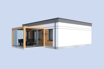 Projekt domu letniskowego Lens 5 dom letniskowy - parterowy dom o powierzchni 57,45 m², dach płaski - ujęcie 4