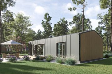 Projekt domu DM1 - wersja drewniana - parterowy dom o powierzchni 56,38 m², dach dwuspadowy - ujęcie 4