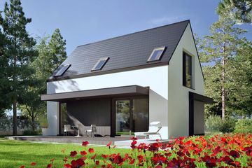 Projekt domu Mini 21 plus (wersja C) energo plus - parterowy z poddaszem dom o powierzchni 79,62 m², dach dwuspadowy, koszt budowy 197 000 zł - ujęcie frontu