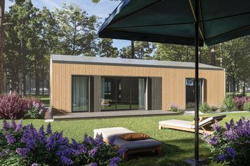 Projekt domu DM2 wersja drewniana - parterowy dom o powierzchni 55,98 m², dach dwuspadowy - ujęcie 3