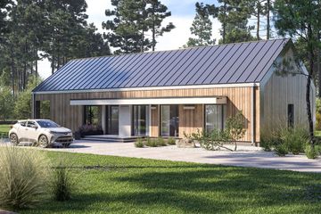 Projekt domu D322D wersja drewniana - parterowy dom o powierzchni 126,33 m², dach dwuspadowy - ujęcie frontu