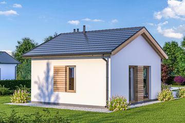 Projekt domu D315D - wersja drewniana - parterowy dom o powierzchni 26,67 m², dach dwuspadowy - ujęcie 2