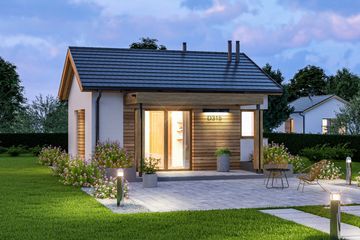 Projekt domu D315D - wersja drewniana - parterowy dom o powierzchni 26,67 m², dach dwuspadowy - ujęcie 3