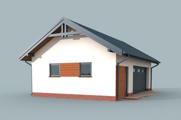 Projekt garażu G292 szkielet drewniany budynek garażowo-gospodarczy - parterowy dom o powierzchni 51,56 m², dach dwuspadowy - ujęcie 3