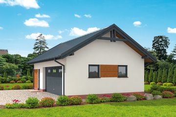 Projekt garażu G292 szkielet drewniany budynek garażowo-gospodarczy - parterowy dom o powierzchni 51,56 m², dach dwuspadowy - ujęcie 2