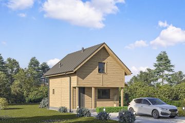 Projekt domu letniskowego D421 - wersja drewniana (WAI1510) - projekt domu parterowego z poddaszem - Zdjęcie 1