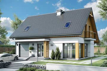Projekt domu Rio 2 pompa ciepła, rekuperacja - parterowy z poddaszem dom o powierzchni 115,28 m², dach dwuspadowy, koszt budowy 308 000 zł - ujęcie frontu