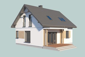 Projekt domu Sevilla 4 - na zgłoszenie do 70m2 pompa ciepła, wentylacja mechaniczna z rekup. - parterowy z poddaszem dom o powierzchni 81,70 m², dach dwuspadowy - ujęcie 3