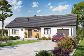 Projekt domu Tracja 11 - parterowy dom o powierzchni 95,40 m², dach dwuspadowy - ujęcie 2