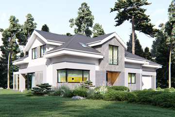 Projekt domu uA389 - parterowy z poddaszem dom o powierzchni 236,10 m², dach kopertowy, koszt budowy 602 000 zł - ujęcie frontu