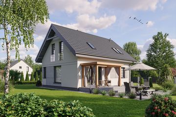 Projekt domu Samos szkielet drewniany - parterowy z poddaszem dom o powierzchni 103,94 m², dach dwuspadowy - ujęcie 2