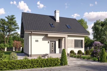 Projekt domu Samos szkielet drewniany - parterowy z poddaszem dom o powierzchni 103,94 m², dach dwuspadowy - ujęcie frontu