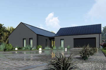 Projekt domu uA337v1 - parterowy dom o powierzchni 174,21 m², dach dwuspadowy, koszt budowy 546 000 zł - ujęcie frontu