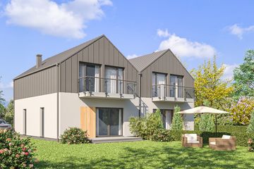 Projekt domu D425A - Zabudowa bliźniacza - parterowy z poddaszem dom o powierzchni 192,66 m², dach dwuspadowy - ujęcie 2