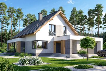 Projekt domu Perfetto 2 - parterowy z poddaszem dom o powierzchni 139,15 m², dach dwuspadowy, koszt budowy 406 000 zł - ujęcie frontu