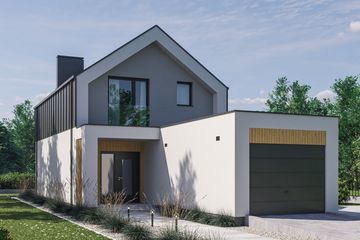 Projekt domu D427 - z garażem - parterowy z poddaszem dom o powierzchni 91,59 m², dach dwuspadowy - ujęcie 2