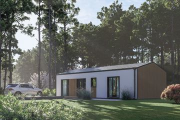 Projekt domu DM3 - wersja drewniana - parterowy dom o powierzchni 63,64 m², dach dwuspadowy - ujęcie 2