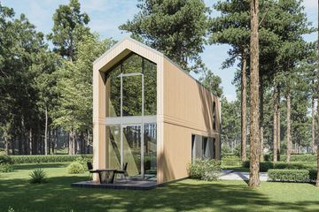  Projekt domu letniskowego DM4 - wersja drewniana (WAI1527) - projekt domu letniskowego parterowego z poddaszem - Zdjęcie 1