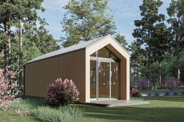 Projekt domu letniskowego DM6 - wersja drewniana - parterowy dom o powierzchni 22,88 m², dach dwuspadowy - ujęcie 4