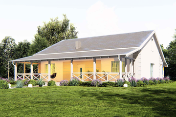 Projekt domu uA438 - parterowy dom o powierzchni 123,57 m², dach dwuspadowy, koszt budowy 346 000 zł - ujęcie frontu