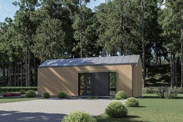 Projekt domu letniskowego DM7 - wersja drewniana - parterowy dom o powierzchni 22,87 m², dach dwuspadowy - ujęcie 2