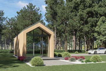 Projekt domu letniskowego DM7 - wersja drewniana - parterowy dom o powierzchni 22,87 m², dach dwuspadowy - ujęcie 4